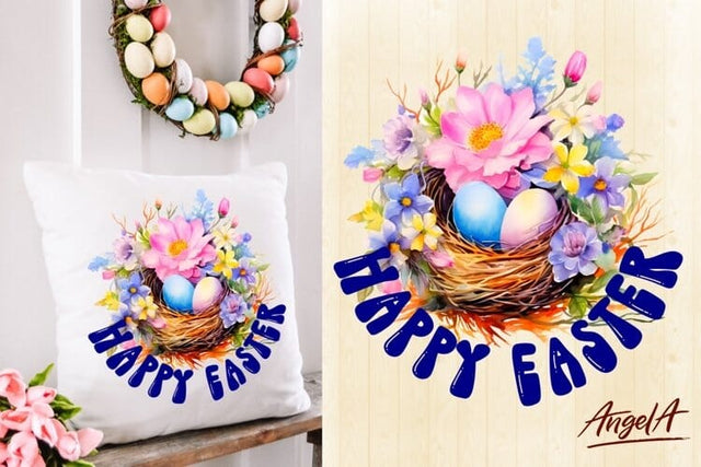 Easter pillow sublimation design / Happy Easter, bird nest clipart Sublimation Angelina Semenova 