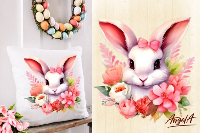 Easter pink bunny flower clipart png Sublimation Angelina Semenova 