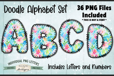Easter Plaid Floral Doodle Alphabet & Numbers | 36 PNG Files Sublimation Ewe-N-Me Designs 