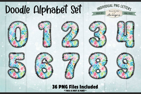 Easter Plaid Floral Doodle Alphabet & Numbers | 36 PNG Files Sublimation Ewe-N-Me Designs 