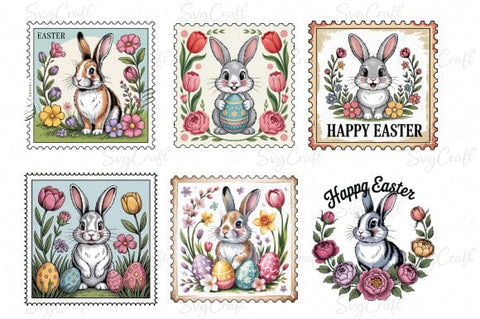 Easter Postal Stamps PNG Bundle /Vintage Floral Sublimation SVG Svgcraft 