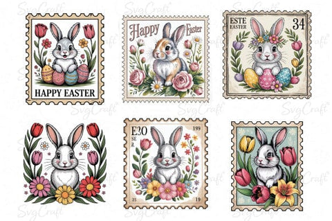 Easter Postal Stamps PNG Bundle /Vintage Floral Sublimation SVG Svgcraft 