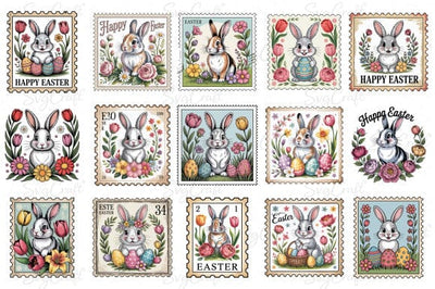 Easter Postal Stamps PNG Bundle /Vintage Floral Sublimation SVG Svgcraft 