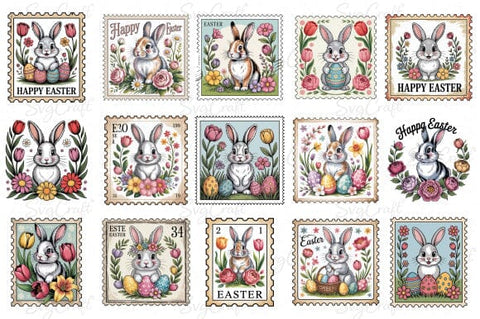 Easter Postal Stamps PNG Bundle /Vintage Floral Sublimation SVG Svgcraft 