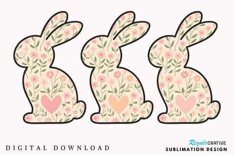 Easter Rabbit Bunny Flowers Clipart PNG, Floral Easter Bunny PNG, Girly Coquette Spring Clipart, Cute Bunny with Flowers, Pastel Rabbit Illustration, Boho Easter Bunny PNG, Retro Easter PNG Sublimation Regulrcrative 