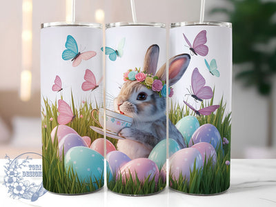 Easter Rabbit Butterfly 20oz Tumbler, Rabbit Spring Cup Wrap, 3D Animal Design, Sublimation Tumbler Wrap, 20Oz Tumbler Design, Cute Easter Cup, Artistic Spring Rabbit Wrap Sublimation ToriDesigns 
