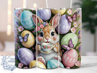 Easter Rabbit Butterfly 20oz Tumbler, Rabbit Spring Cup Wrap, 3D Animal Design, Sublimation Tumbler Wrap, 20Oz Tumbler Design, Cute Easter Cup, Artistic Spring Rabbit Wrap Sublimation ToriDesigns 