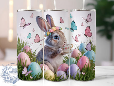 Easter Rabbit Butterfly 20oz Tumbler, Rabbit Spring Cup Wrap, 3D Animal Design, Sublimation Tumbler Wrap, 20Oz Tumbler Design, Cute Easter Cup, Artistic Spring Rabbit Wrap Sublimation ToriDesigns 