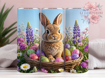 Easter Rabbit Floral Basket 20oz Tumbler, Easter Theme, Rabbit Motif, Floral Basket Design, Spring Accent, Holiday Charm, Sublimation Wrap, 20oz Tumbler Sublimation Li Zamperini 