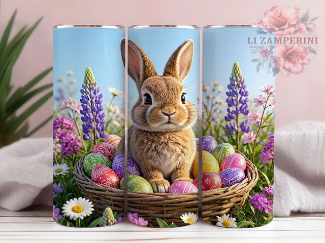 Easter Rabbit Floral Basket 20oz Tumbler, Easter Theme, Rabbit Motif, Floral Basket Design, Spring Accent, Holiday Charm, Sublimation Wrap, 20oz Tumbler Sublimation Li Zamperini 