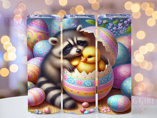 Easter Raccoon Duckling 20oz Tumbler, Duckling Cup Wrap, 3D Animal Design, Sublimation Tumbler Wrap, 20Oz Tumbler Design, Cute Easter Cup, Artistic Raccoon Duckling Wrap Sublimation SvggirlplusArt 