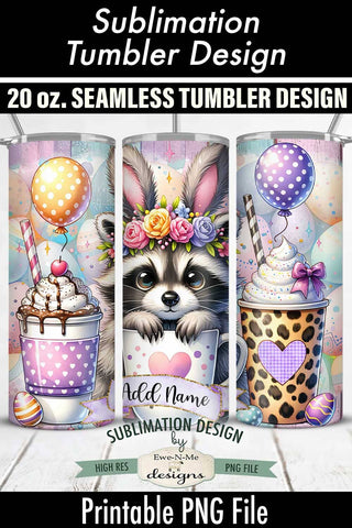 Easter Raccoon with Bunny Ears 20 oz Seamless Tumbler Sublimation Ewe-N-Me Designs 