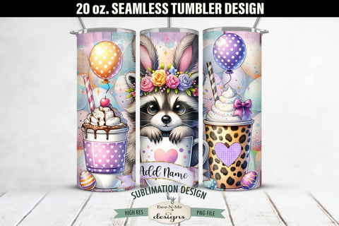 Easter Raccoon with Bunny Ears 20 oz Seamless Tumbler Sublimation Ewe-N-Me Designs 