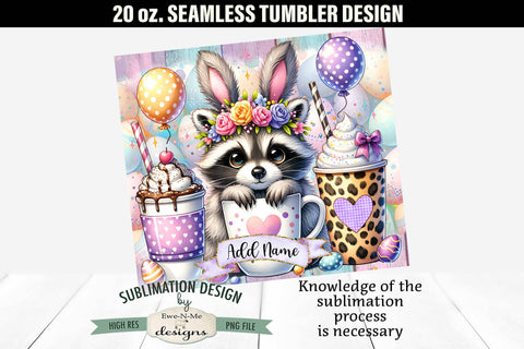 Easter Raccoon with Bunny Ears 20 oz Seamless Tumbler Sublimation Ewe-N-Me Designs 