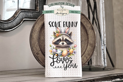 Easter Raccoon with Bunny Ears | Kitchen Towel Sublimation Sublimation Ewe-N-Me Designs 