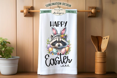 Easter Raccoon with Bunny Ears | Kitchen Towel Sublimation Sublimation Ewe-N-Me Designs 