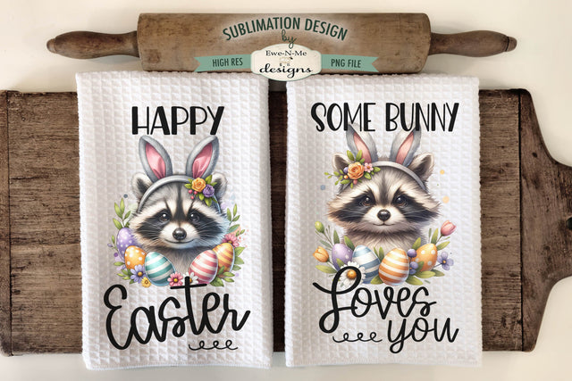 Easter Raccoon with Bunny Ears | Kitchen Towel Sublimation Sublimation Ewe-N-Me Designs 