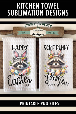 Easter Raccoon with Bunny Ears | Kitchen Towel Sublimation Sublimation Ewe-N-Me Designs 