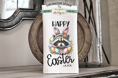 Easter Raccoon with Bunny Ears | Kitchen Towel Sublimation Sublimation Ewe-N-Me Designs 