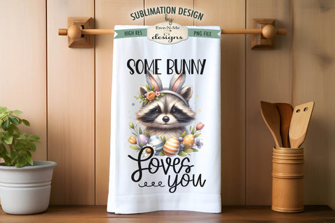 Easter Raccoon with Bunny Ears | Kitchen Towel Sublimation Sublimation Ewe-N-Me Designs 