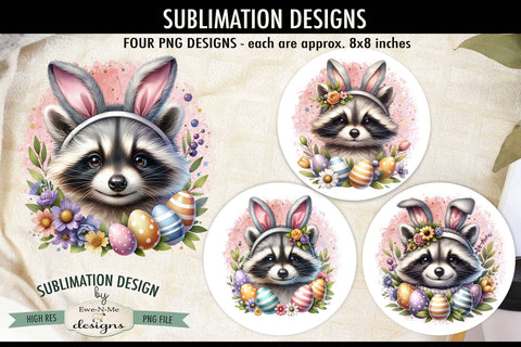 Easter Raccoon with Bunny Ears Sublimation Designs PNG Files Sublimation Ewe-N-Me Designs 