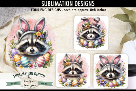 Easter Raccoon with Bunny Ears Sublimation Designs PNG Files Sublimation Ewe-N-Me Designs 