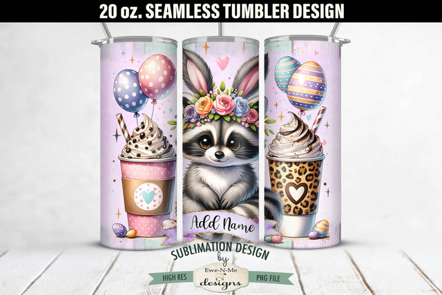 Easter Raccoon with Coffee Cups 20 oz Seamless Tumbler Sublimation Ewe-N-Me Designs 