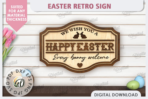 Easter Retro Sign Laser Cut. Easter Home Decor SVG SVG Evgenyia Guschina 