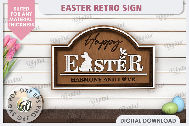 Easter Retro Sign Laser Cut. Easter Home Decor SVG SVG Evgenyia Guschina 