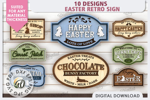 Easter Retro Signs Laser Cut Bundle. Easter Decor SVG SVG Evgenyia Guschina 