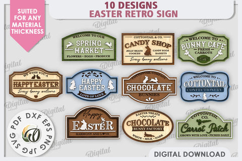 Easter Retro Signs Laser Cut Bundle. Easter Decor SVG SVG Evgenyia Guschina 