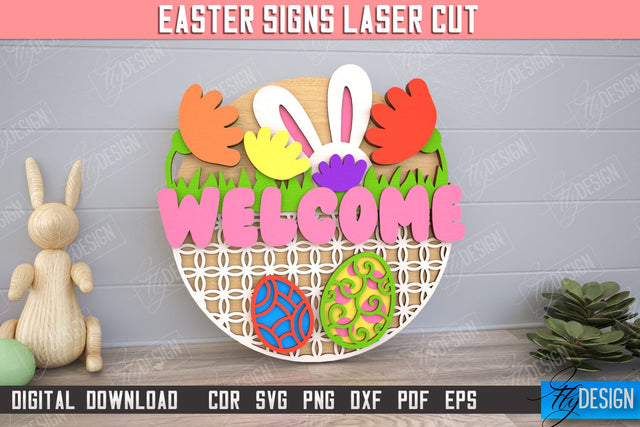 Easter Round Sign | Happy Easter | Easter Design | Home Décor | CNC File SVG Fly Design 