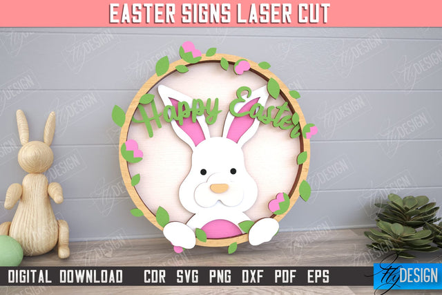 Easter Round Sign | Happy Easter | Easter Design | Home Décor | CNC File SVG Fly Design 