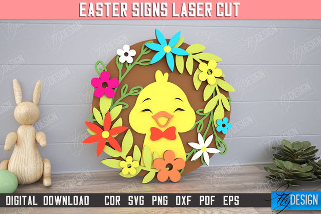Easter Round Sign | Happy Easter | Easter Design | Home Décor | CNC File SVG Fly Design 