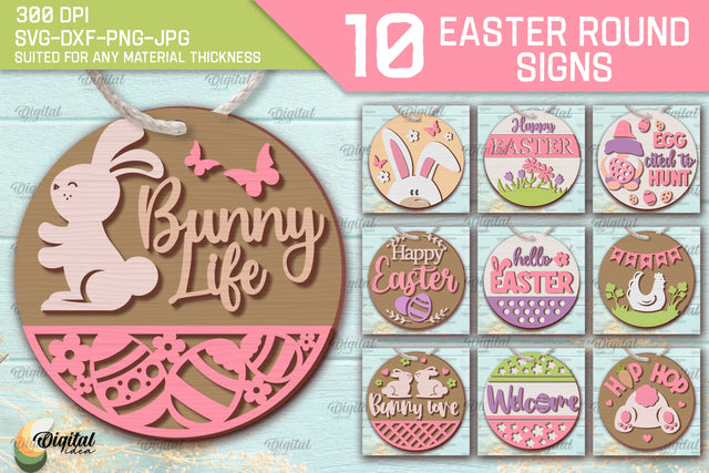 Easter Round Sign SVG Bundle. Happy Easter Sign SVG SVG Evgenyia Guschina 