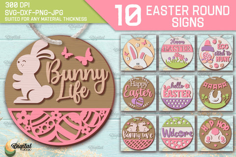 Easter Round Sign SVG Bundle. Happy Easter Sign SVG SVG Evgenyia Guschina 