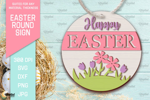 Easter Round Sign SVG Bundle. Happy Easter Sign SVG SVG Evgenyia Guschina 