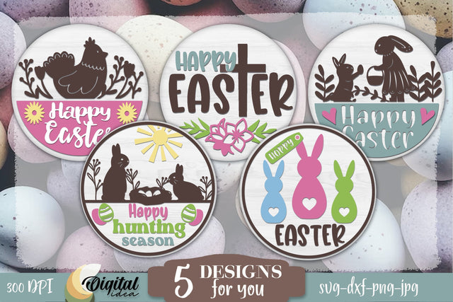 Easter Round Sign SVG Bundle. Happy Ester Sign SVG SVG Evgenyia Guschina 