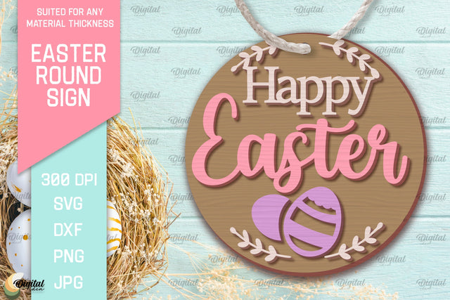 Easter Round Sign SVG. Happy Easter Sign SVG SVG Evgenyia Guschina 