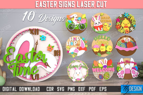 Easter Round Signs Bundle | Happy Easter | Easter Design | Home Décor | CNC Files SVG Fly Design 