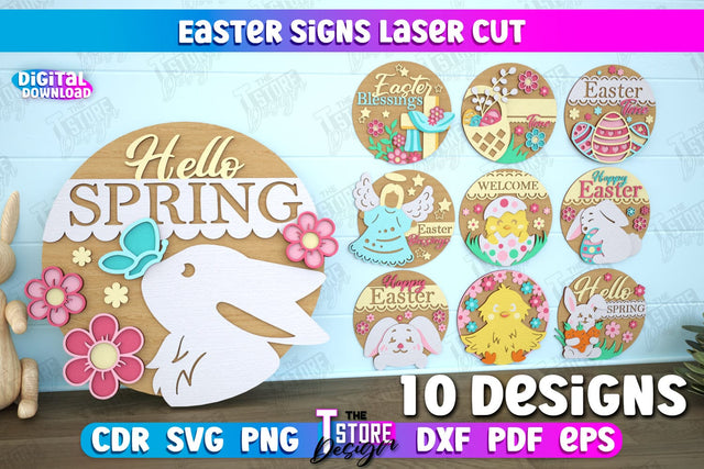 Easter Round Signs Bundle | Happy Easter | Easter Design | Home Décor | CNC Files SVG The T Store Design 