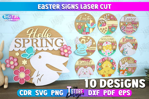 Easter Round Signs Bundle | Happy Easter | Easter Design | Home Décor | CNC Files SVG The T Store Design 