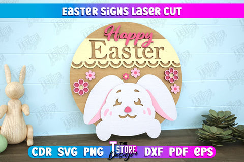 Easter Round Signs Bundle | Happy Easter | Easter Design | Home Décor | CNC Files SVG The T Store Design 