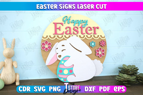 Easter Round Signs Bundle | Happy Easter | Easter Design | Home Décor | CNC Files SVG The T Store Design 