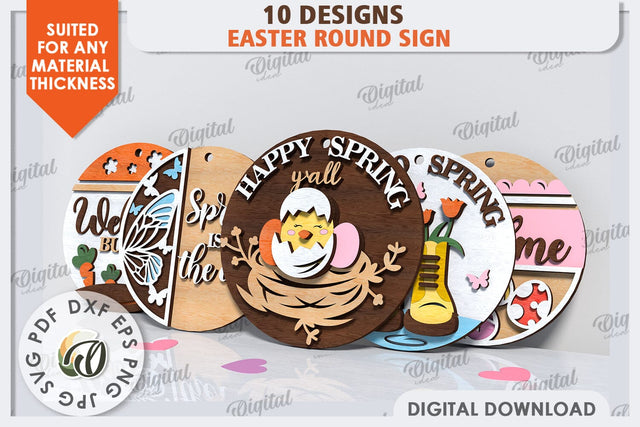 Easter Round Signs Laser Cut Bundle. Spring Round Signs SVG SVG Evgenyia Guschina 