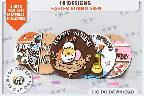 Easter Round Signs Laser Cut Bundle. Spring Round Signs SVG SVG Evgenyia Guschina 