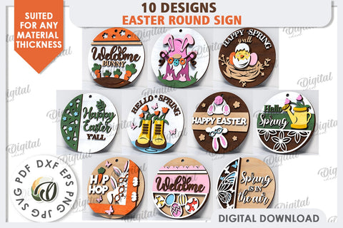 Easter Round Signs Laser Cut Bundle. Spring Round Signs SVG SVG Evgenyia Guschina 