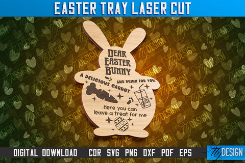 Easter Serving Tray Laser Cut | Dear Easter Bunny | CNC File SVG Fly Design 