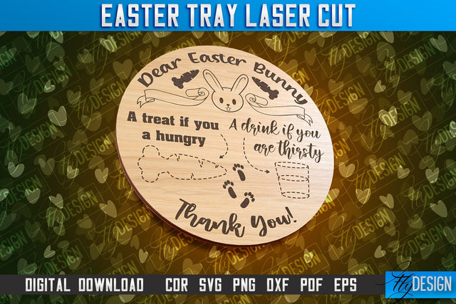 Easter Serving Tray Laser Cut | Dear Easter Bunny | CNC File SVG Fly Design 
