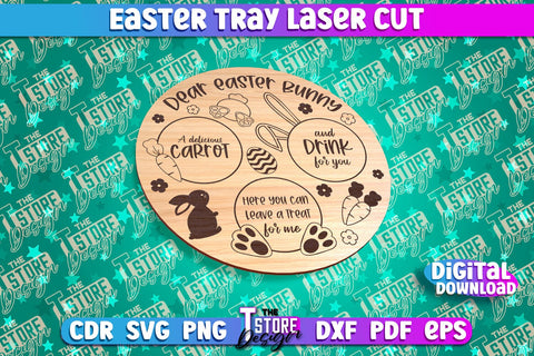 Easter Serving Tray Laser Cut | Dear Easter Bunny | CNC File SVG The T Store Design 